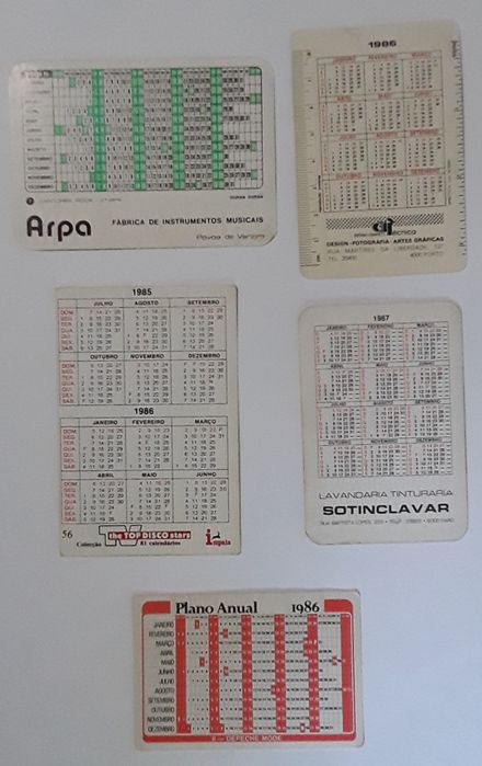 Calendários de bolso música: bandas / grupos anos 80