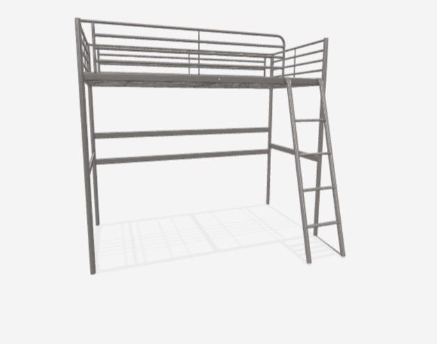 Łóżko na antresoli , srebrne 90x200