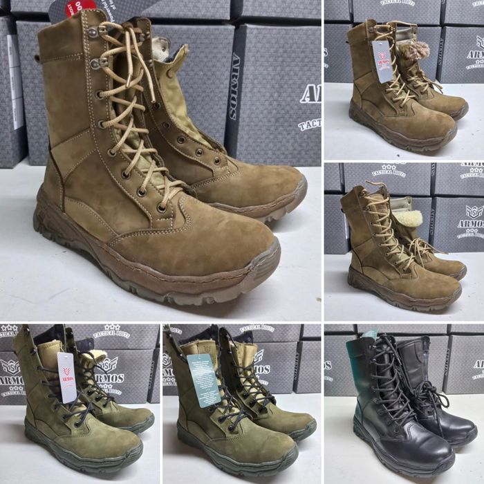 Берцы зимние олива, Койот, черные, кожаные, с мехом, мембрана 40-46