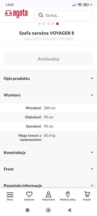 Szafa narożna 90x90x200