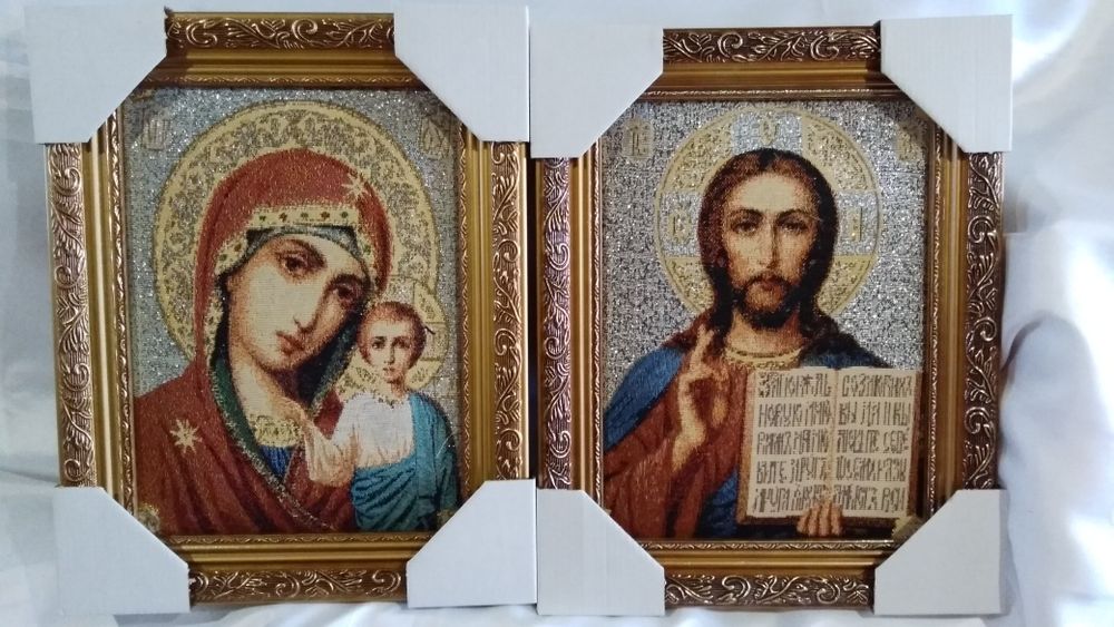 Венчальная пара икон  гобелен "Спаситель и Божья Матерь".
