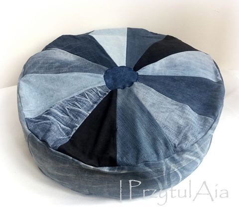 Patchwork pufa poducha legowisko jeans dżinsowe