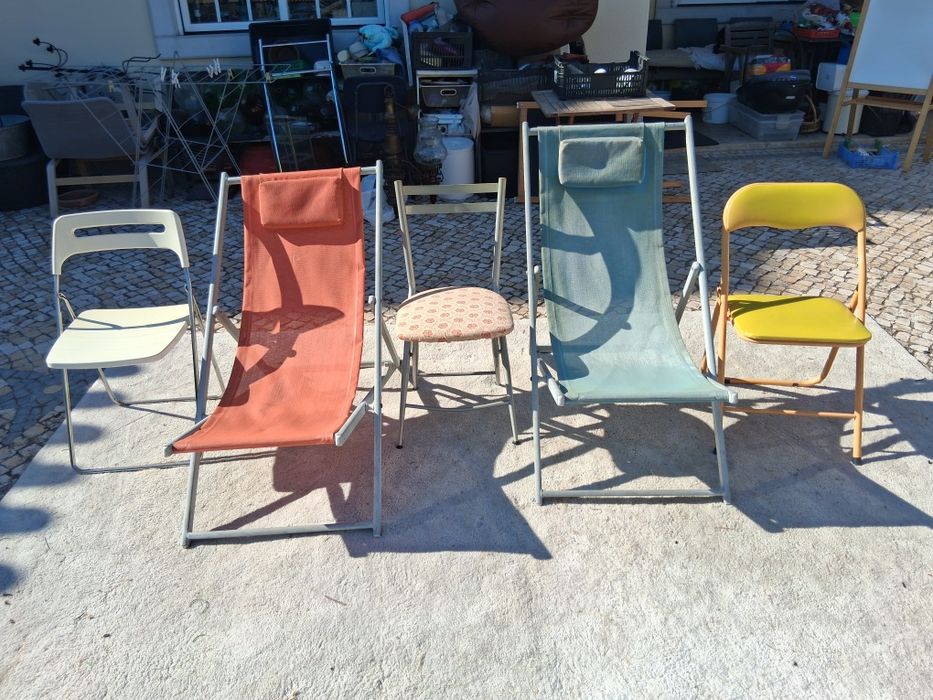 Cadeiras desdobráveis, estrura em metal, para jardim,  piscina, varanda.