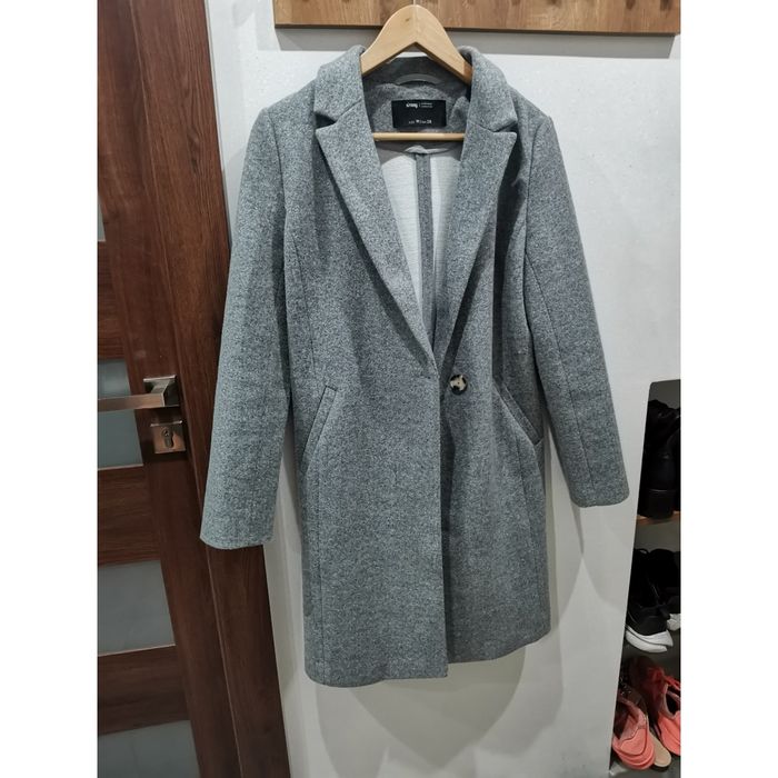 Długi szary płaszcz M 38 elegancki jesienny zimowy