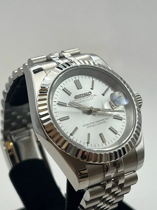 SEIKO MOD DATEJUST Srebrny Biały Jubilee Custom NOWY