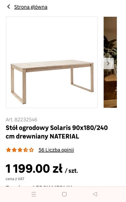 Stół ogrodowy- NOWY Solaris 90x180/240 cm drewniany