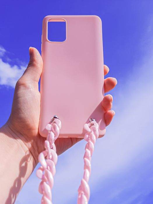 чехол бампер samsung galaxy a71 71 розовый с цепочкой