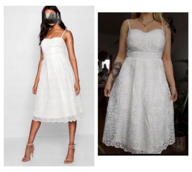 Biała koronkowa sukienka midi 42 xl haftowana haft boohoo