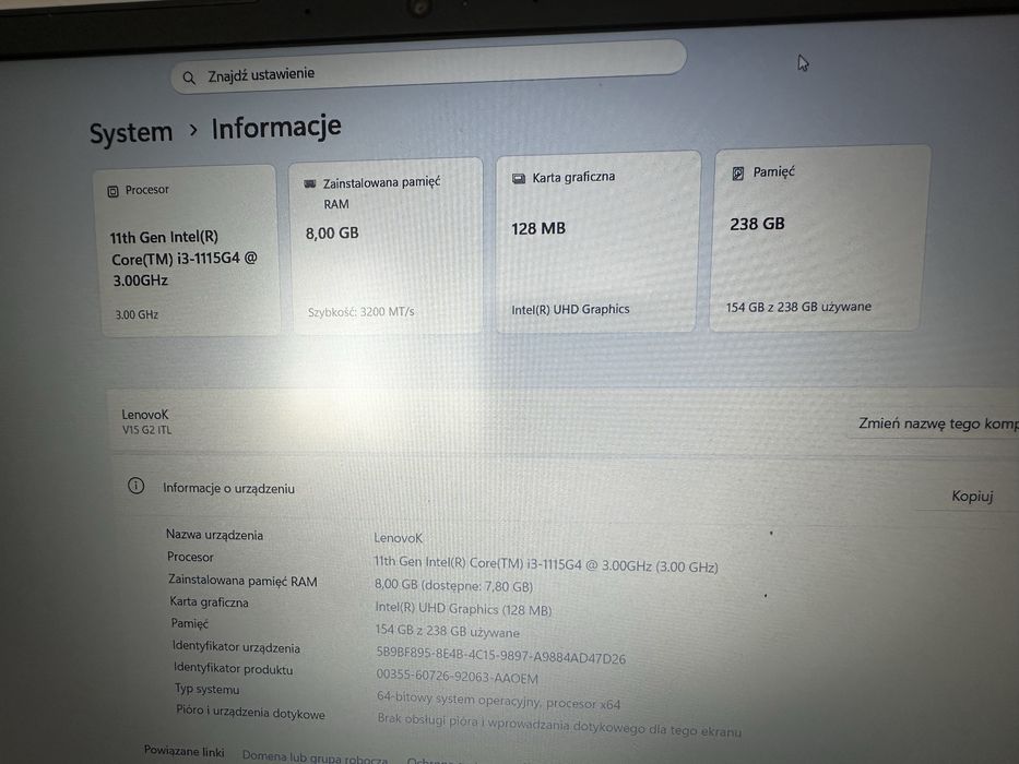 Laptop lenovo, biurowy