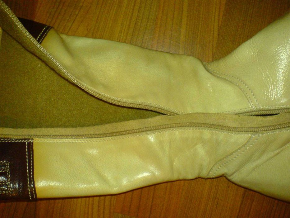 Buty Kozaki Skóra jasny Beż Roz. 39 lekko ocieplone NOWE NIEUŻYWANE
