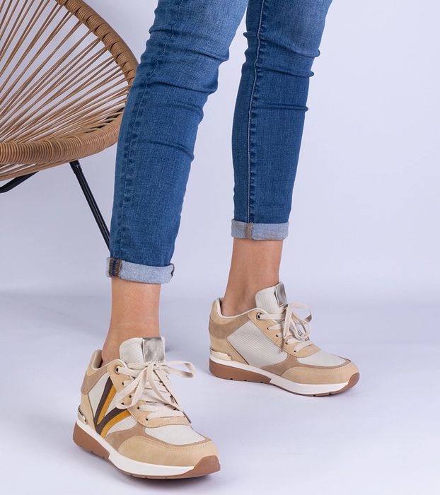 Brązowe sneakersy damskie na ukrytym koturnie Ninella