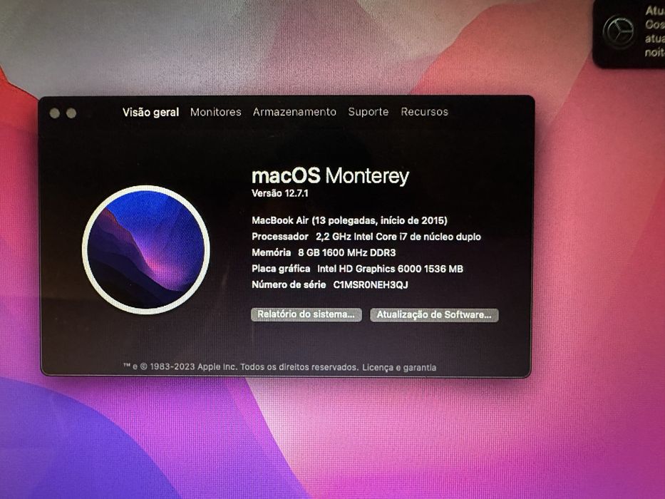 Macbook air 13’ 2015 8Gb 128gb ssd