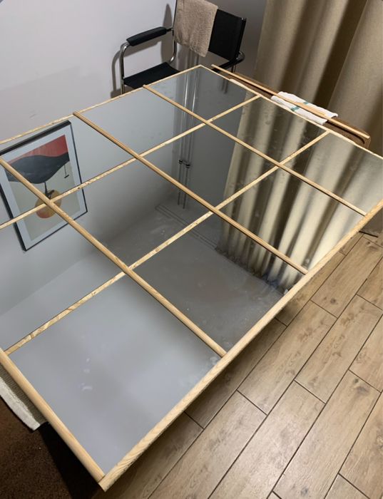 Duże lustro dekoracyjne loft / okno – drewniana krata, handmade