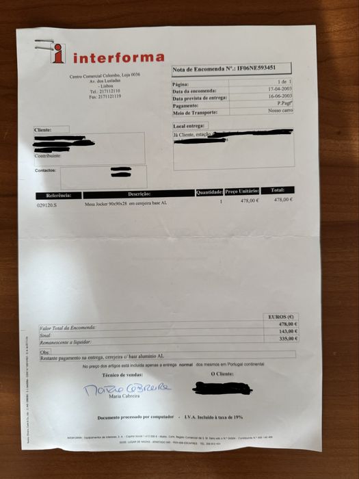 Mesa de apoio interforma