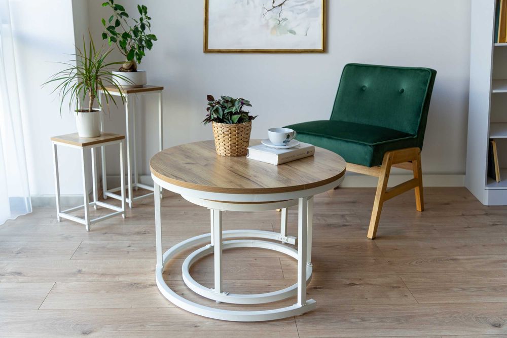 Zestaw stolików loftowych GALEN BIAŁY CRAFT