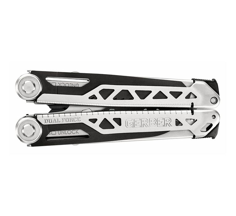 Gerber Dual-Force Multi-Tool – Black/Silver (12 Tools), повнорозмірний мультитул для силової роботи ,нейлоновий чохол ,викрутка ,біти ,пилка ,напилок