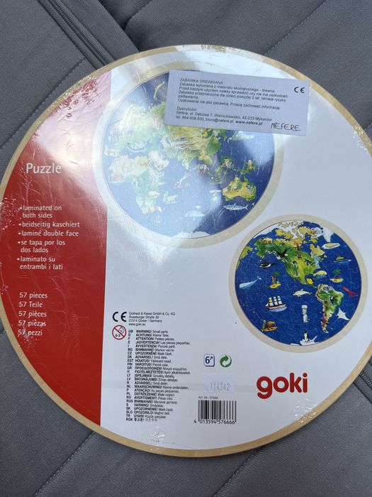 Okrągłe dwustronne puzzle drewniane Goki mapa świata