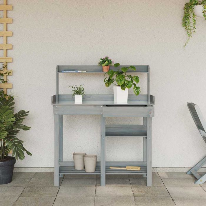 Mesa de trabalho para plantas em madeira de abeto cinzenta