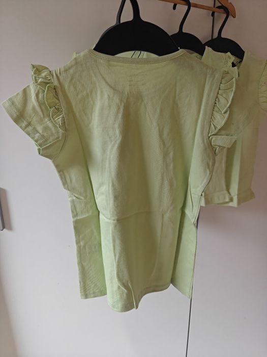Koszulki rozm 122 dla bliźniaczek pistacjowe z krótkim rękawem t-shirt