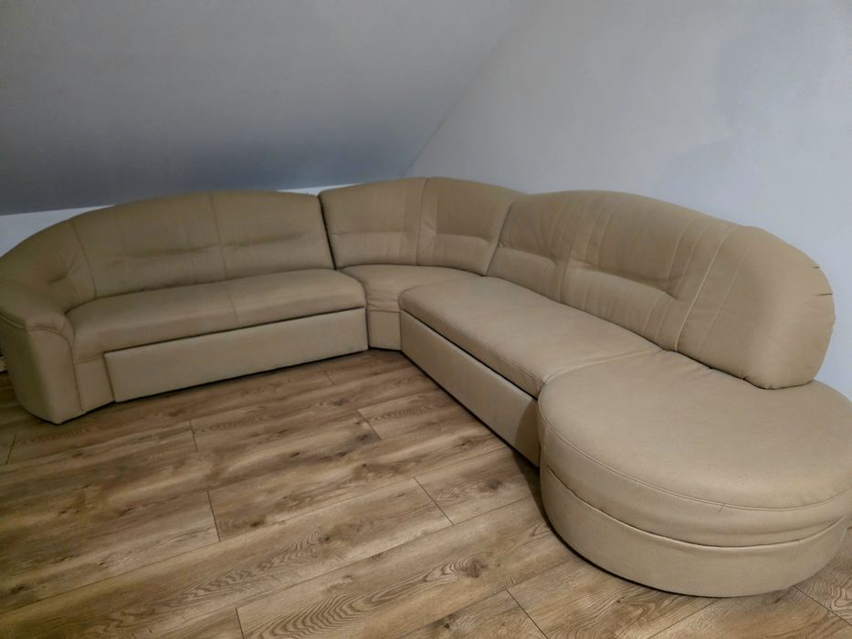 Sofa narożna, Rogówka, narożnik beżowy Rogówka z funkcją spania narożn