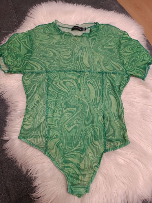 Body transparentne zielone szlaczki m pretty little thing