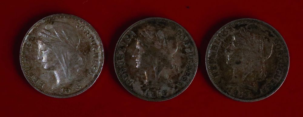 República 20 Centavos Prata 3 moedas 1913(1) e 1916(2)
