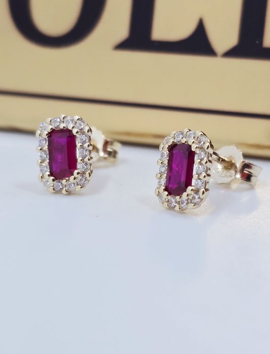 Złote kolczyki wtykane z cyrkoniami próba 585 14k