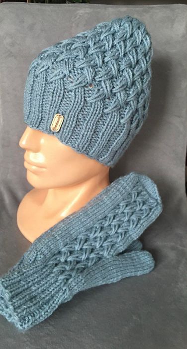 Ciepła czapka z rękawiczkami, handmade