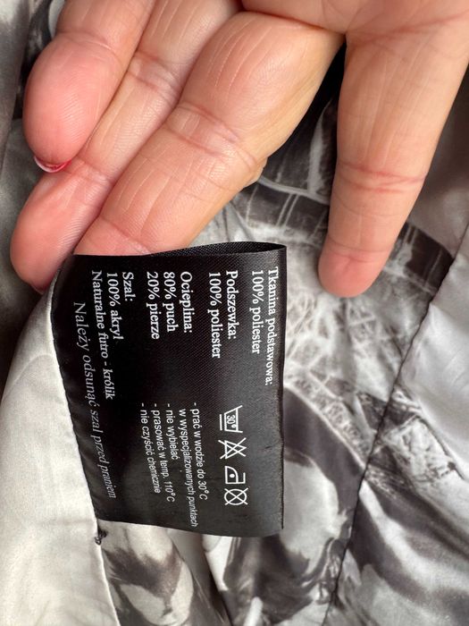 Damska długa kurtka płaszcz z kapturem  naturalny puch beżowa 42