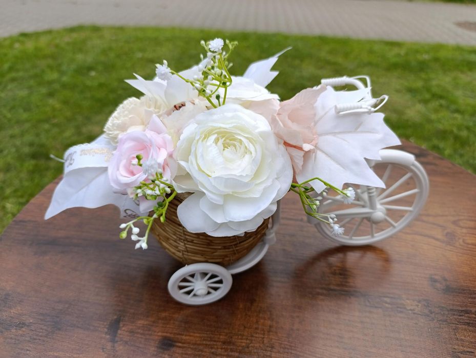 Flower box rower kwiaty sztuczne bukiet na pierwsza komunia święta