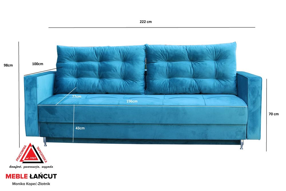 Kanapa Sofa Guzik -Pasy elastyczne + Sprężyna Bonell , . Premium