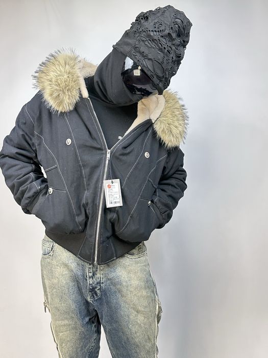 Черный бомбер с мехом на капишоне аляска куртка курточка пуховик хутро fur bomber MA-1 jacket archive opium black S M L XL оверсайз архив опиум С М Л