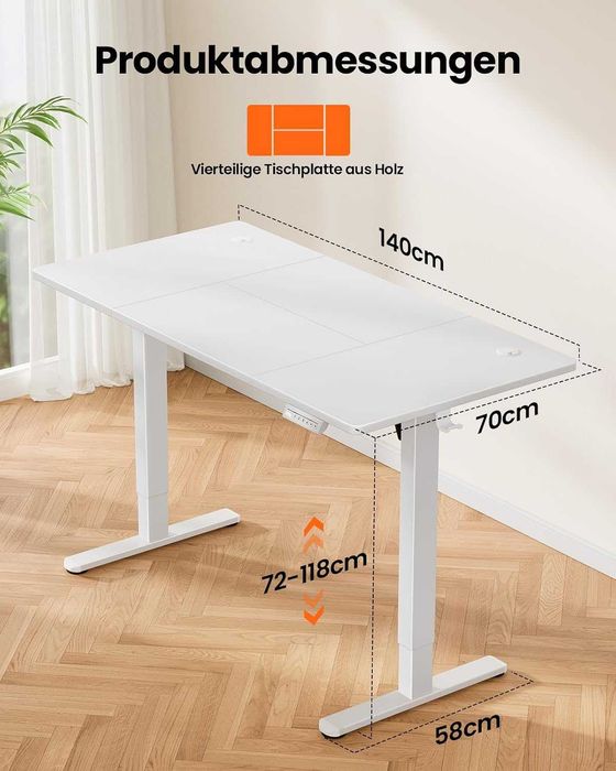 Nowe biurko elektryczne / blat / regulowane / 70x140cm / ErGear !A3468!