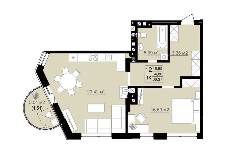 Продаж просторої 1кім квартири 66м² ЖК D2|Преміум-клас|БЕЗ КОМІСІЇ