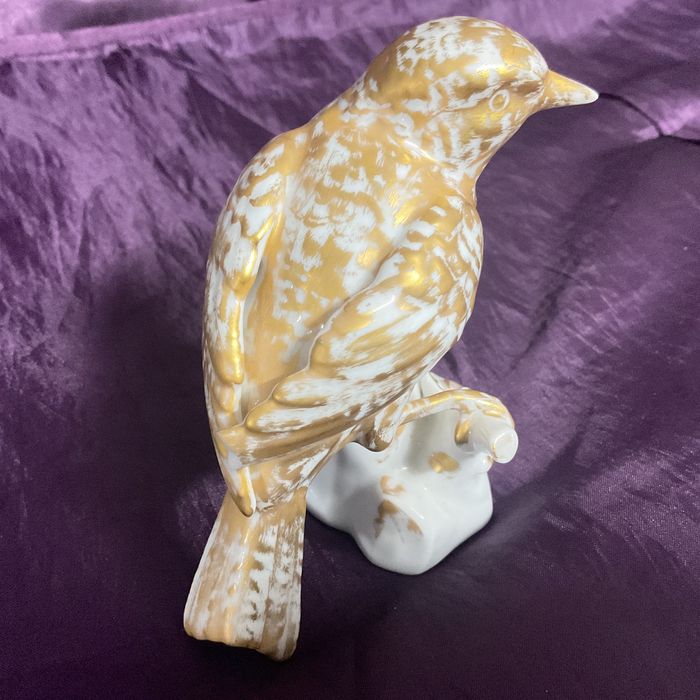 Passarinho em Ramos vista alegre pintura manual a ouro 13 cm