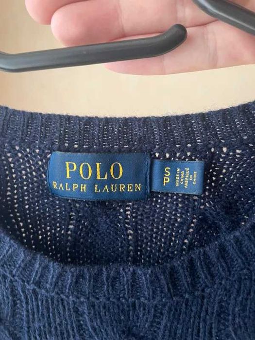 wełniany sweter Ralph Lauren 90% wełna wool navy old money classic