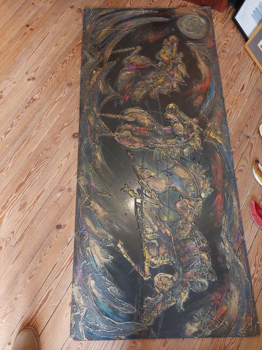 Grande quadro assinado acrílico platex ridha sadani pintura