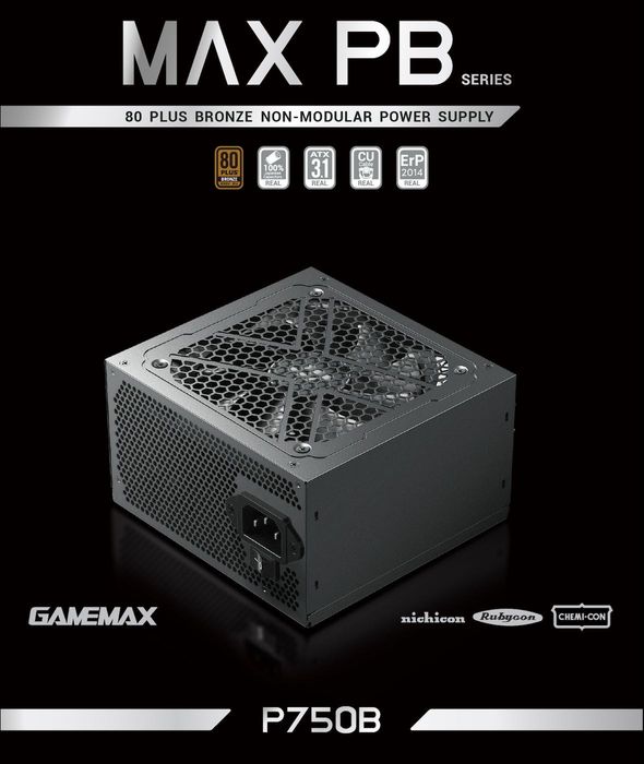 Nowy produkt 2026, Zasilacz 750W, 80 Plus Bronze, ATX 3.1, GameMax MAX P750B