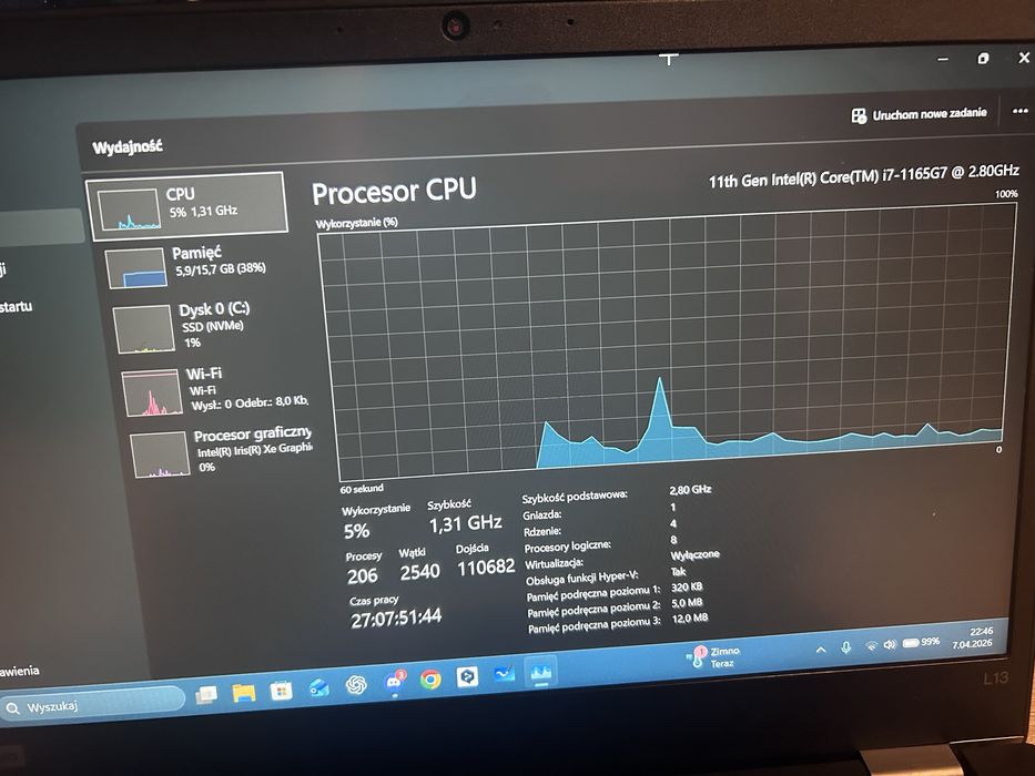 Laptop Lenovo Thinkpad L13 16gb ram i7-1165g7 NA GWARANCJI