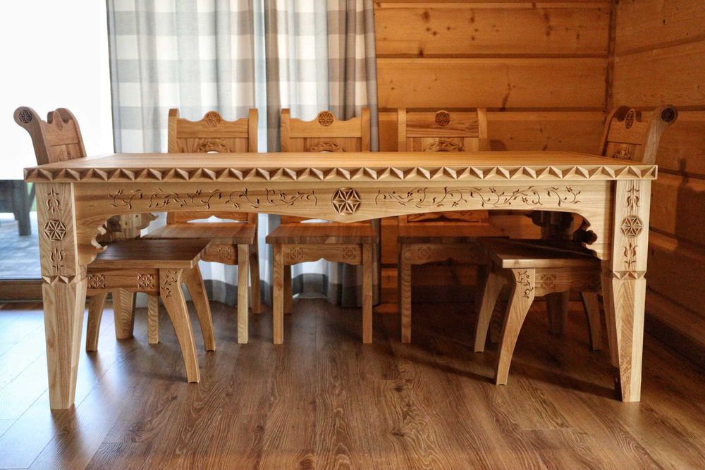 Stół góralski z litego drewna jesion dąb ręcznie wykonany na wymiar