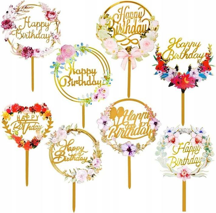 topper do tortu happy birthday 8 sztuk akrylowy yucool