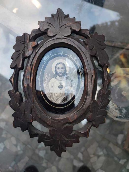 Przedwojenny obrazek rzeźbiony P.Jezus+gratis