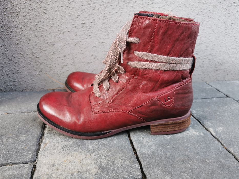 Buty Josef Seibel r39, ocieplane , skóra, czerwone botki piękne
