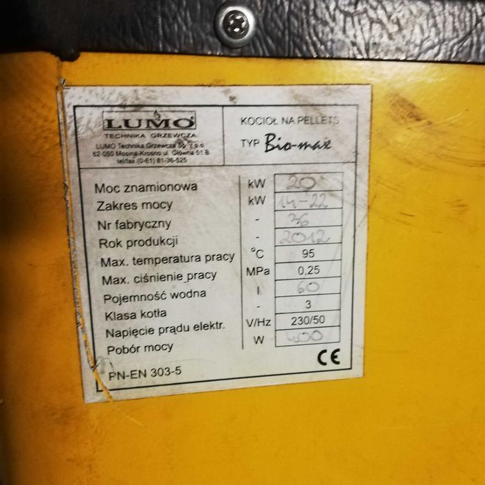 Części kotła  pelletowego Lumo 20 kW