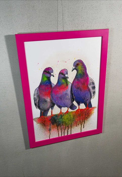 Obraz - grafika GOŁĘBIE A3 handmade