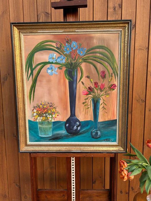 Rama drewniana retro złota  71 x81 + obraz kwiaty #9097 Stylowy Węgrów