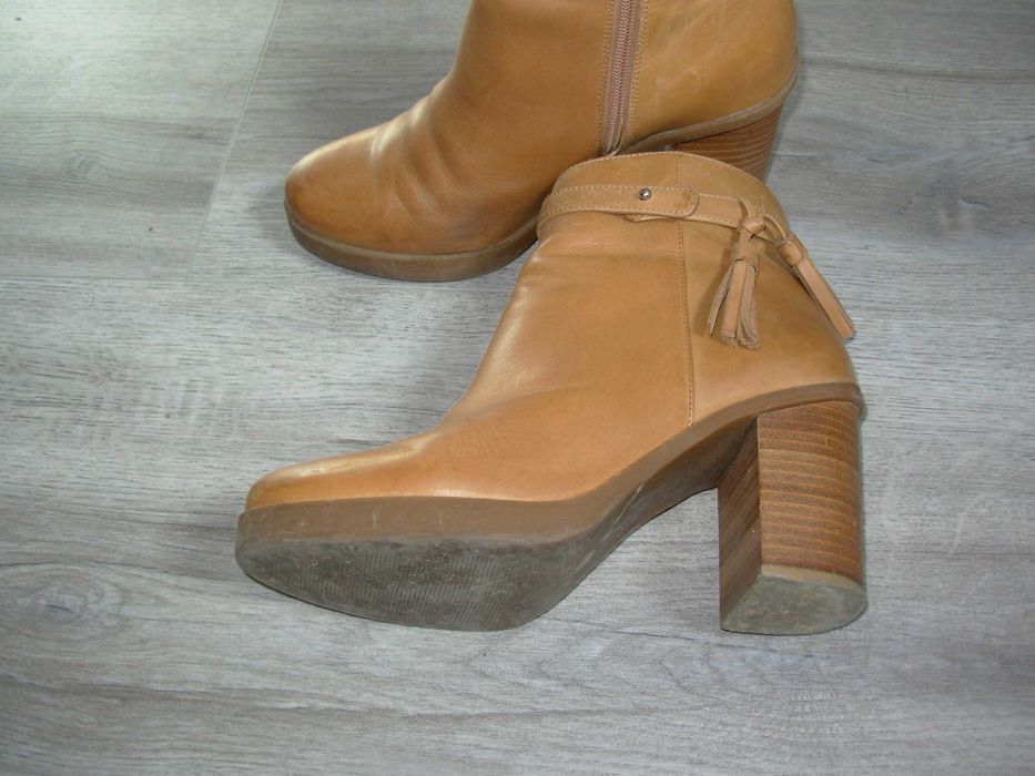 botki 38 skóra reserved camel 25cm na zamek obcas7cm