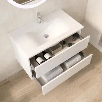 Móvel de casa de banho suspenso 2 gavetas 80x50x46 cm branco Banhoazis Brest II