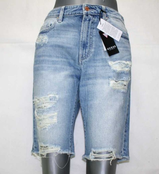Damskie spodenki jeans GUESS Bermuda dziury przetarcia nowe oryg. -W28