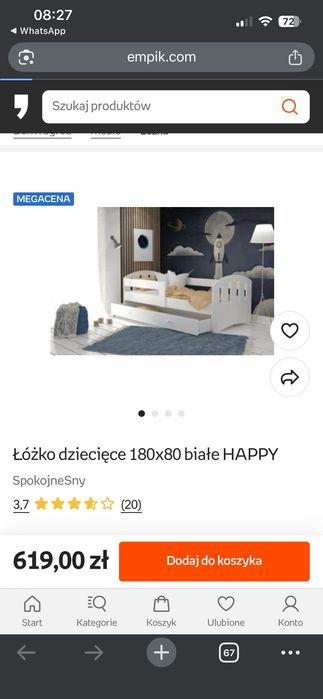 Łóżko 180x80 dziecięce białe